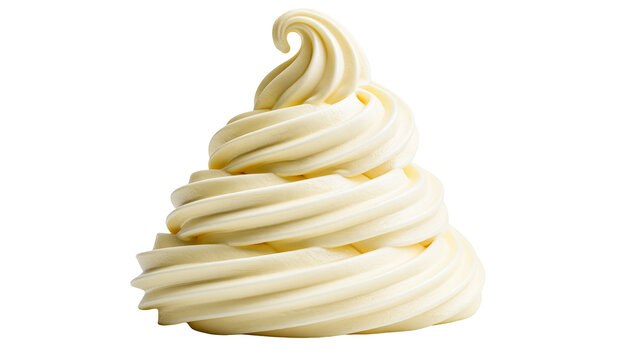 Creamy vanilla soft serve ice cream swirl, isolated on transparent background