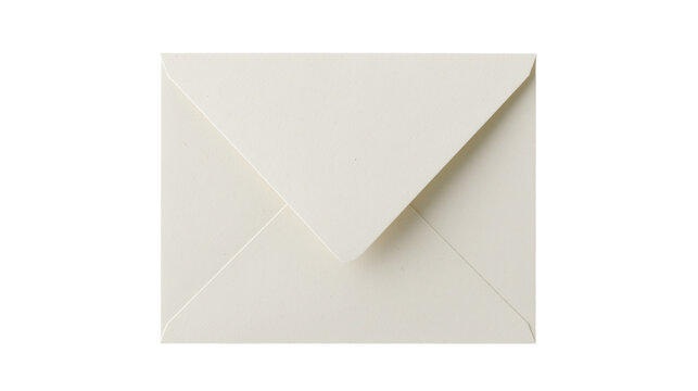 Cream colored square envelope with pointed flap, isolated on transparent background