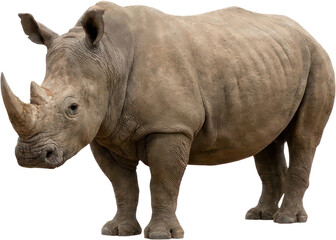 White rhinoceros profile view against black background. © Rian