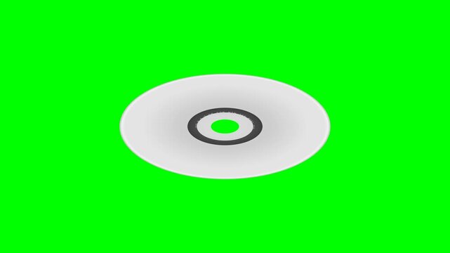 3D animation of a blank white CD spinning on a green screen. Simulates retro data storage, optical media, and vintage computer technology concepts.