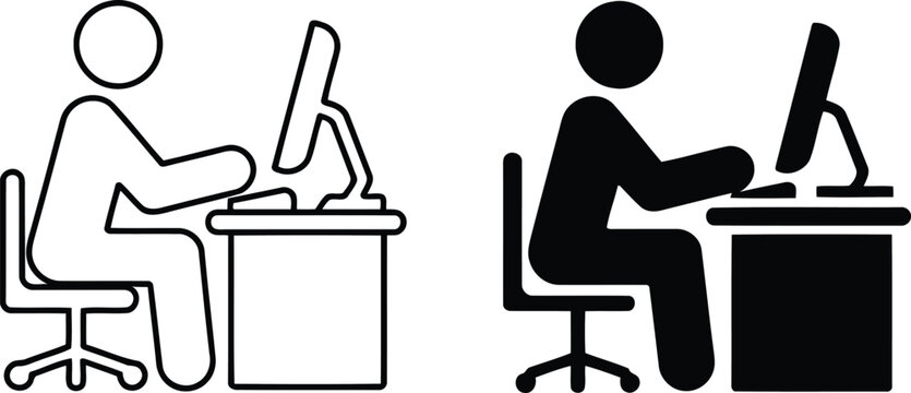 Person working at desk with computer vector illustration.