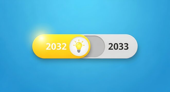 Digital slider switch with a light bulb icon representing the transition from 2032 to 2033