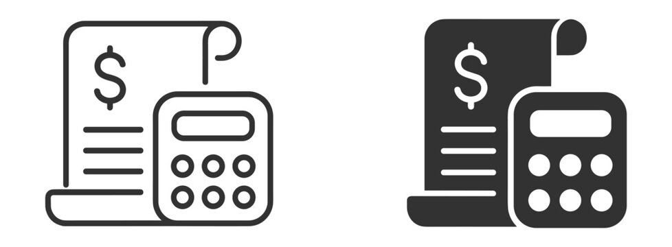 Invoice accounting icon set, financial document and calculator symbols on transparent background