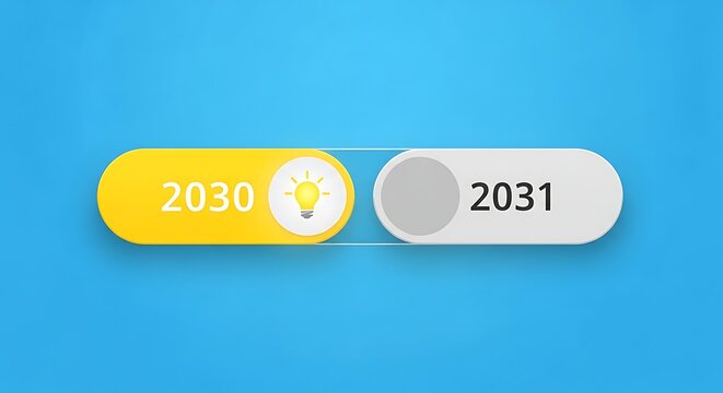 Interactive toggle switch for 2030 and 2031 with a glowing lightbulb idea concept design