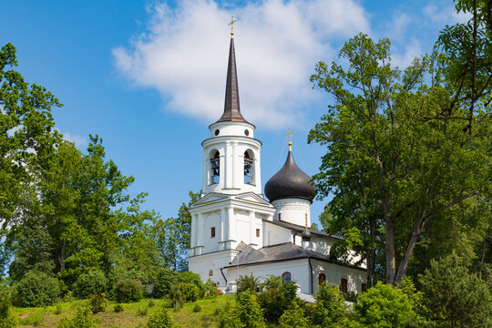 The ancient Cathedral of the Assumption of the Blessed Virgin Mary in the Assumption Svyatogorsky Monastery on a sunny June afternoon. Pushkin Mountains. Pskov region, Russia