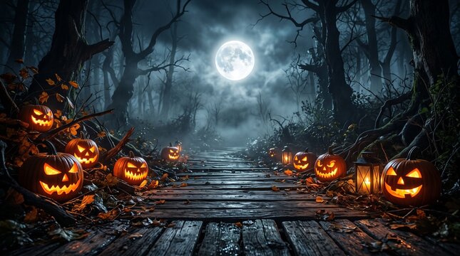 Spooky halloween background with empty wooden planks, dark horror background.