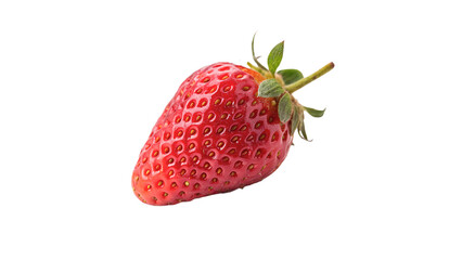 Single fresh ripe sweet red strawberry fruit with green leaf isolated on transparent background © Ramsey