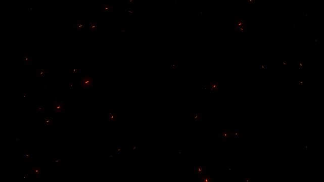 Realistic fire sparks isolated on a black background, Particles flying in wind on fire background Animation, Flying around fire dust particles sparks or ember from a burning fire 