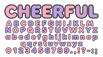 Obraz premium Cute Alphabet Font Cheerful Bubble Letters and Numbers in Pastel Pink and Purple