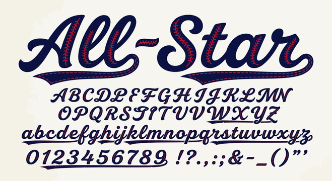 All Star Script Font Typography with Baseball Stitching Detail
