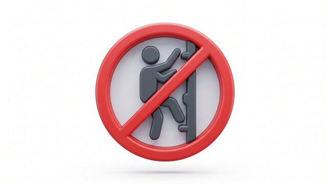 3D red prohibition sign showing a person climbing a ladder, safety and hazard warning concept
