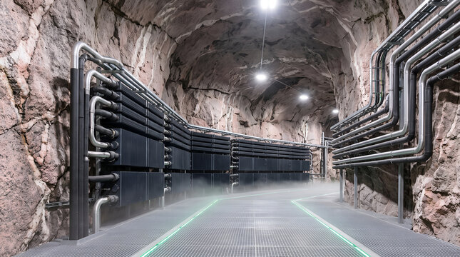 Underground deep earth closed loop geothermal heat exchanger matrix network integrated into subterranean tectonic granite bedrock for heavy industrial district heating and green energy development