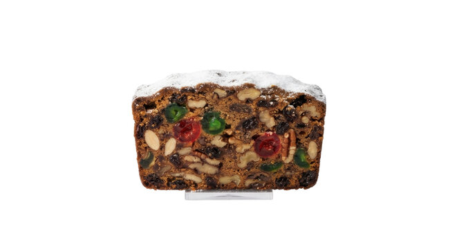 Traditional Christmas fruitcake slice loaded with nuts and fruits