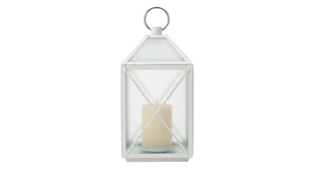 White metal candle lantern with glass panes and candle © นายณัฐวัตร เพชรสมบัต