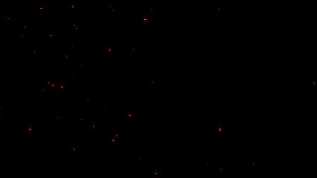 Realistic fire sparks isolated on a black background, Particles flying in wind on fire background Animation, Flying around fire dust particles sparks or ember from a burning fire 