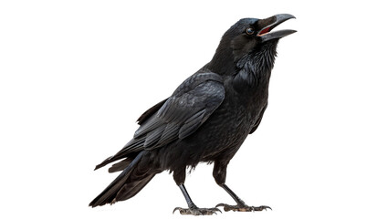 Obraz premium Large black wild crow raven bird standing on flat surface isolated on transparent background