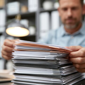 Job seeker organizing multiple resume versions in home office