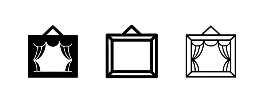 Picture frame and theatre stage curtain icon set