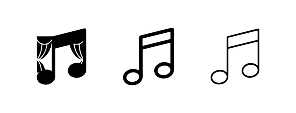 Music note and theatre stage curtain icon set