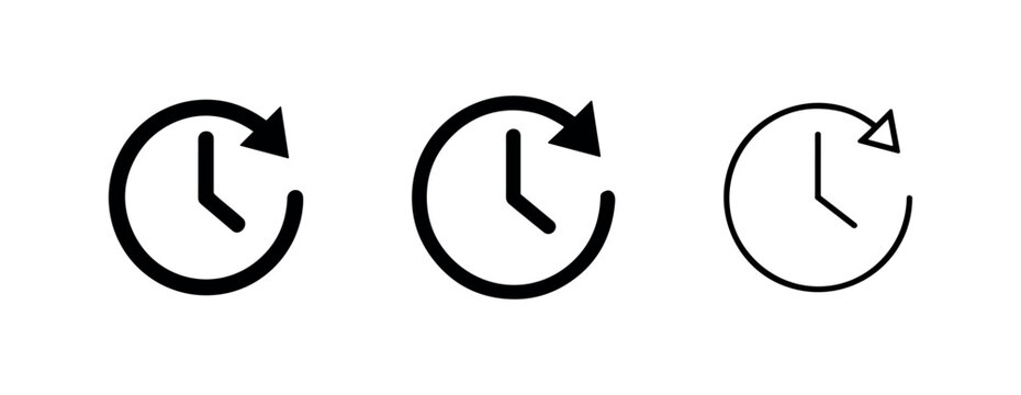 Clock with circular arrow history and back icon set