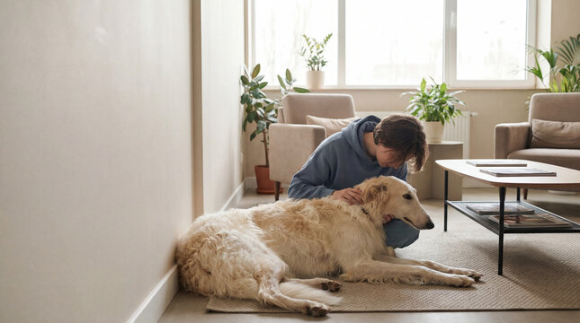 Dog receiving veterinary care in veterinary clinic, realistic animal lifestyle scene exploring animal behavior, responsible care, companionship, wellbeing, humane values, education, modern lifestyle