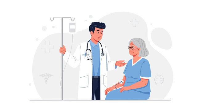 Medical Professional Explaining Infusion To An Elderly Lady With Sympathetic Expression