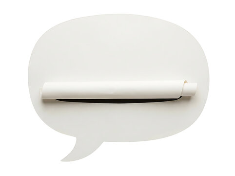 White speech bubble graphic with rolled paper inside design element transparent background