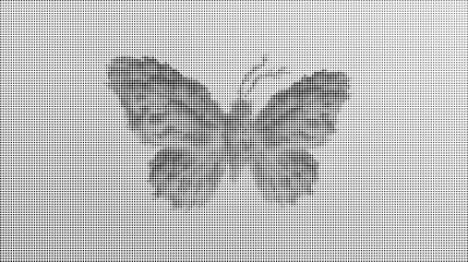 A black and white dotted halftone illustration of a butterfly isolated on transparent background © Beauty