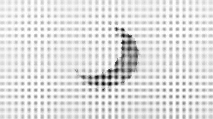 A halftone illustration of a crescent moon in black and white dots isolated on transparent background © Beauty