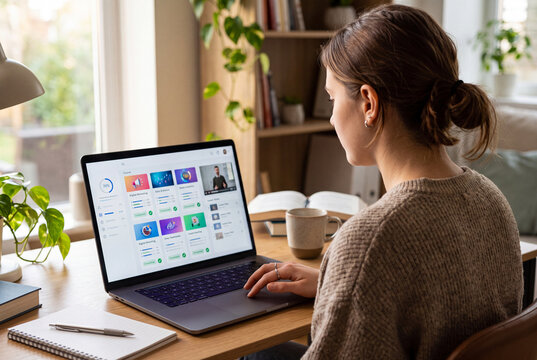 Woman Using Online Learning Platform on Laptop