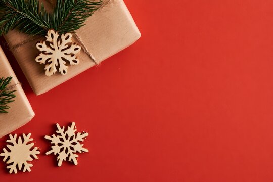 Festive Christmas Decorations Flat Lay with Seasonal Copy Space