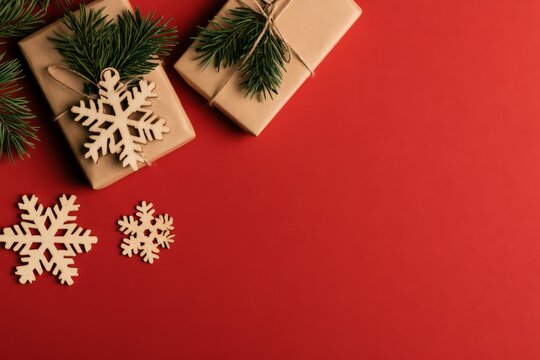 Festive Christmas Decorations Flat Lay with Seasonal Copy Space