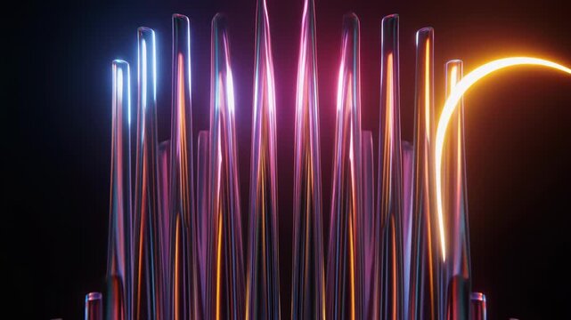 Vibrant neon lights beam in dark atmosphere beams glow