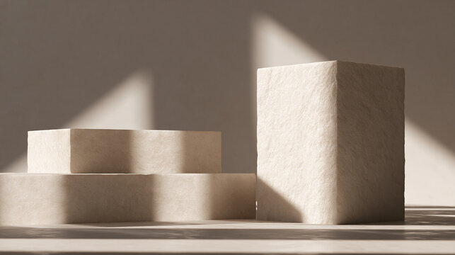 Stone Podiums for Product Display with Sunlight and Shadows