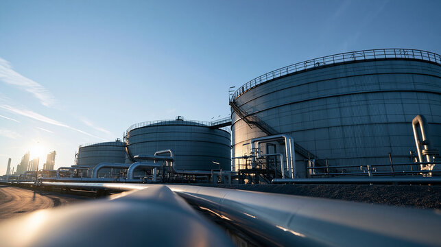 Large Oil Storage Tanks and Pipelines at Industrial Refinery Plant