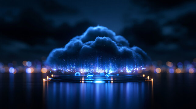 Futuristic Cloud Computing Concept with Glowing Digital Data