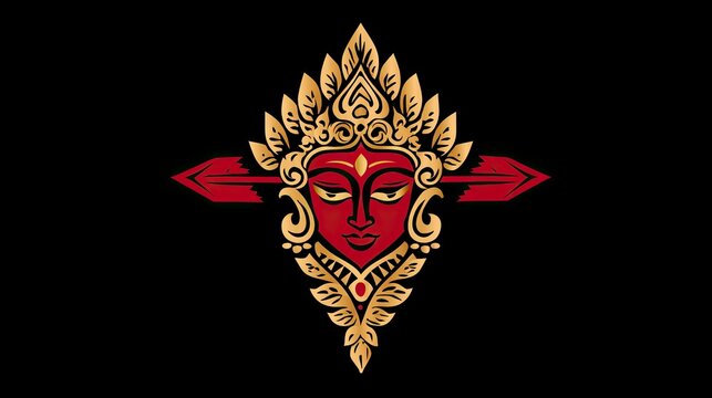 Beautiful Artistic Depiction of a Cultural Goddess with Red and Gold Elements on a Black Background