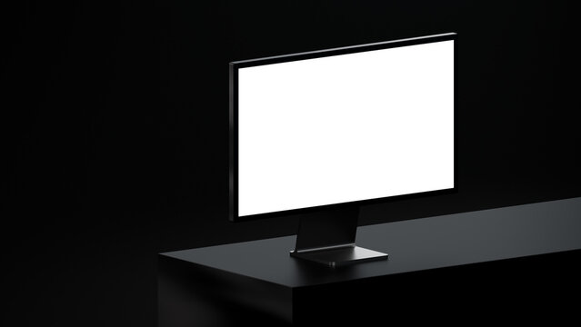 Dark Desktop Monitor Mockup with Dramatic Studio Lighting 3d render