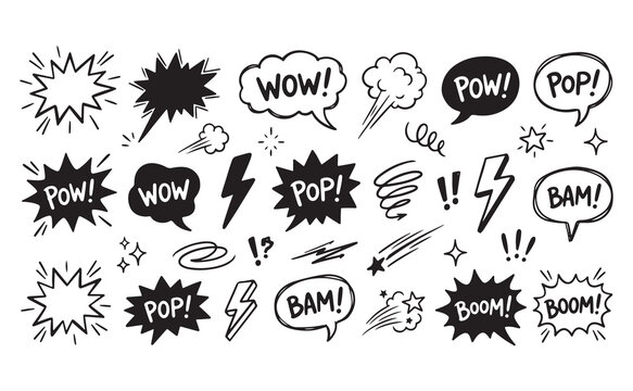 Comic Hand Drawn Speech Bubbles and Explosion Doodles