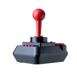 Classic 80s Retro Arcade Joystick Controller Low Angle Side Profile on White © stokkete