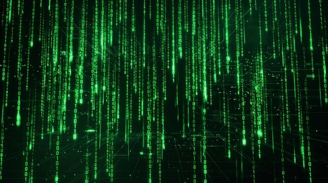 Abstract background of green digital matrix rain binary code
