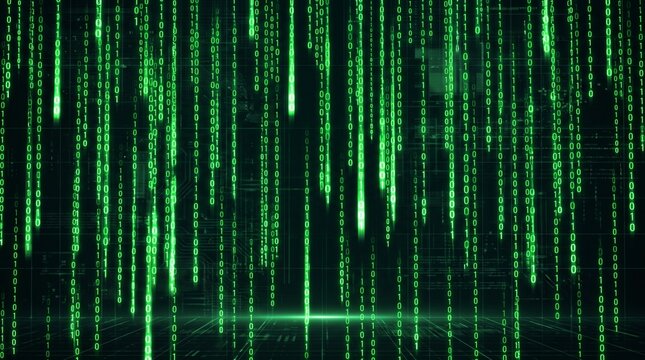 Abstract background of green digital matrix rain binary code