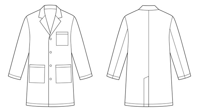 professional medical lab coat long sleeve doctor uniform flat sketch vector illustration technical cad drawing template