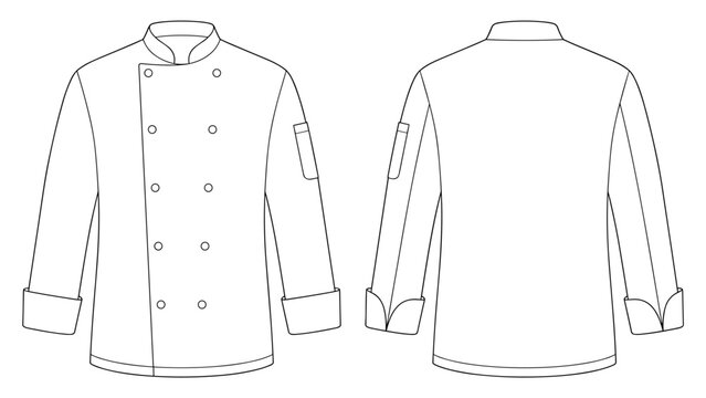 professional double breasted long sleeve uniform chef jacket flat sketch vector illustration technical cad drawing template