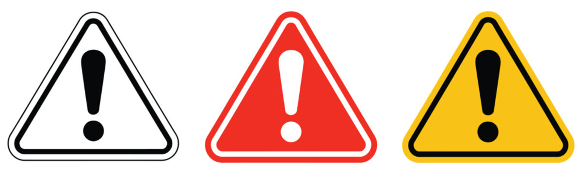 Warning sign set. Exclamation mark symbol. Simple pictograms for hazard alert, danger precaution, attention notice, safety warning, and error indication design.