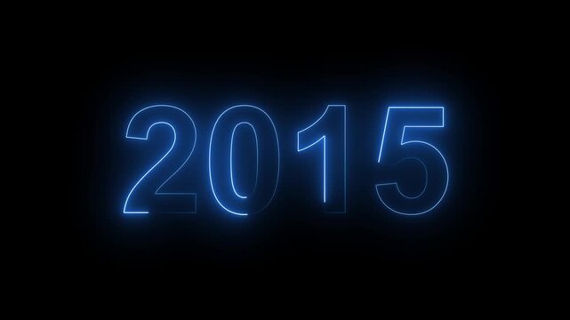 Blue Neon 2015 Year Text Graphic Isolated on Black Background.