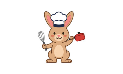 Fototapeta premium Bunny Chef Holding Whisk and Red Pot Cartoon Illustration