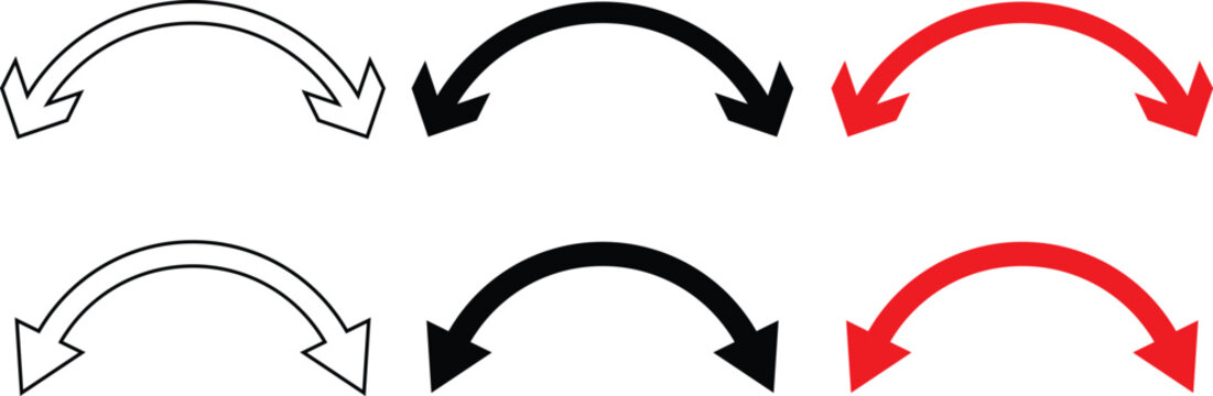 curved double sided arrow icon set. directional pointer symbols. Semi circle arrows signs