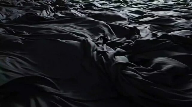 bstract Black Silk Fabric Waving in Slow Motion Fluid Waves Background