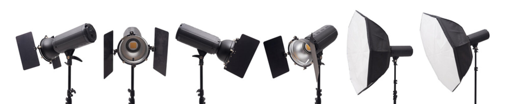 Set of Professional Photo Studio Lighting Equipment Isolated on White